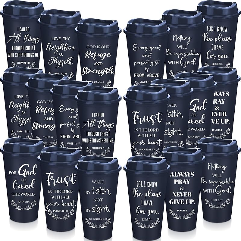 40 Tazas Plástico 16oz con Versículos Biblia Reutilizables