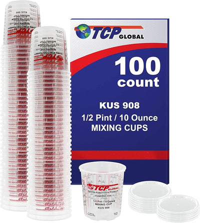 Caja 100 tazas pintura 10oz con 50 tapas calibradas