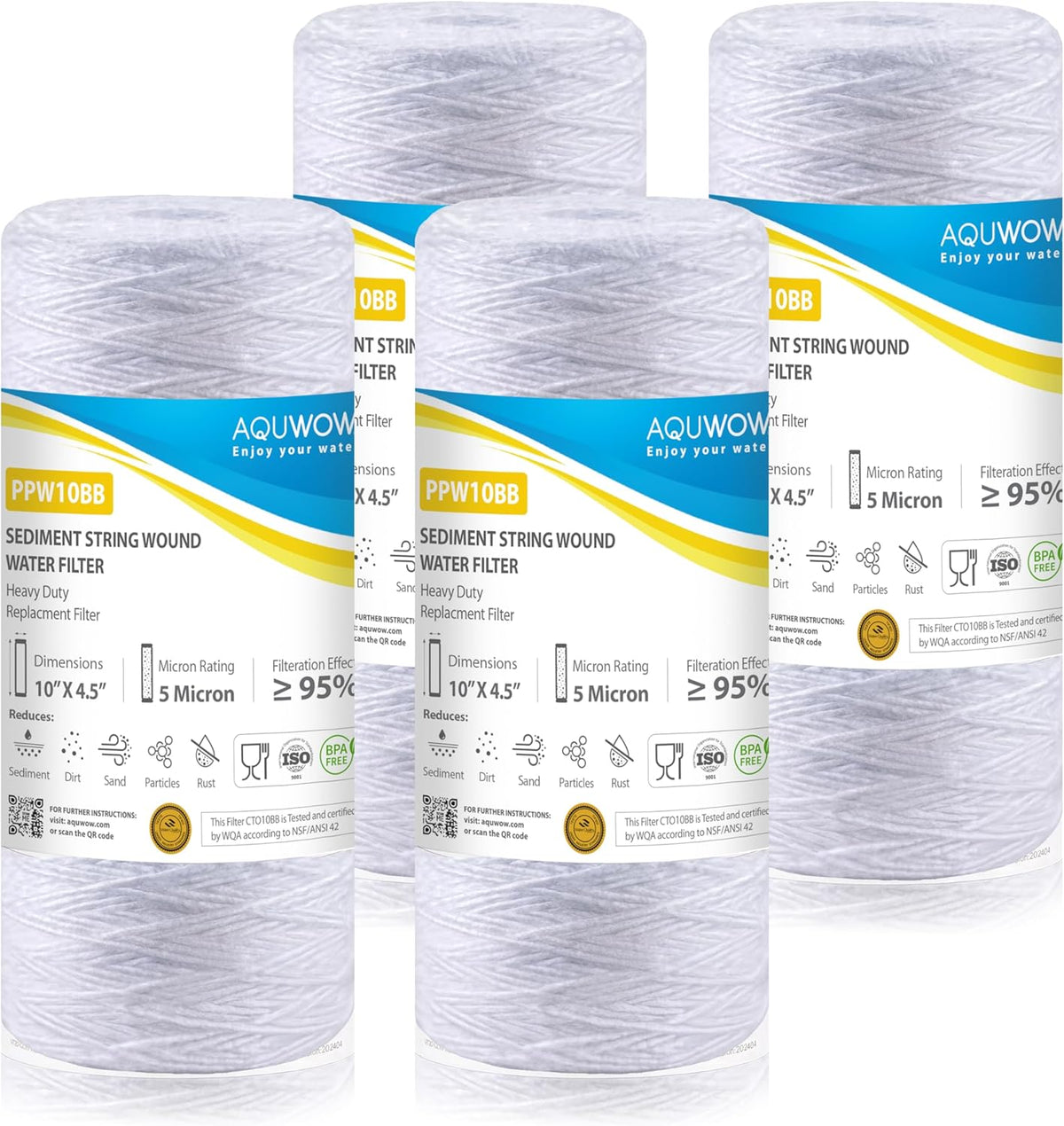 Juego filtros sedimentos 5mic 4.5x10pulg repuesto