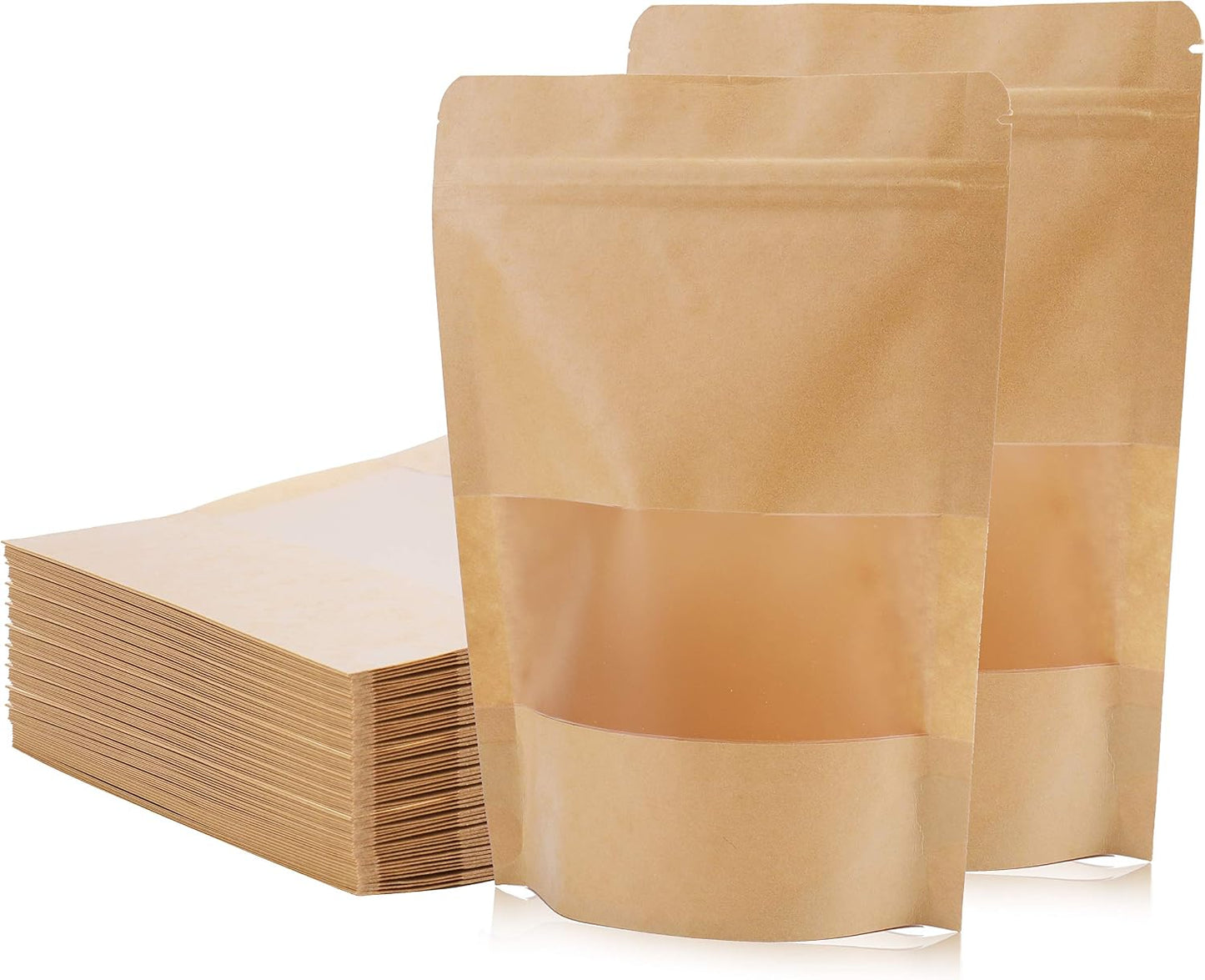 150 Bolsas Kraft 4.7x7.8pulg Con Cierre Resellable Ventana