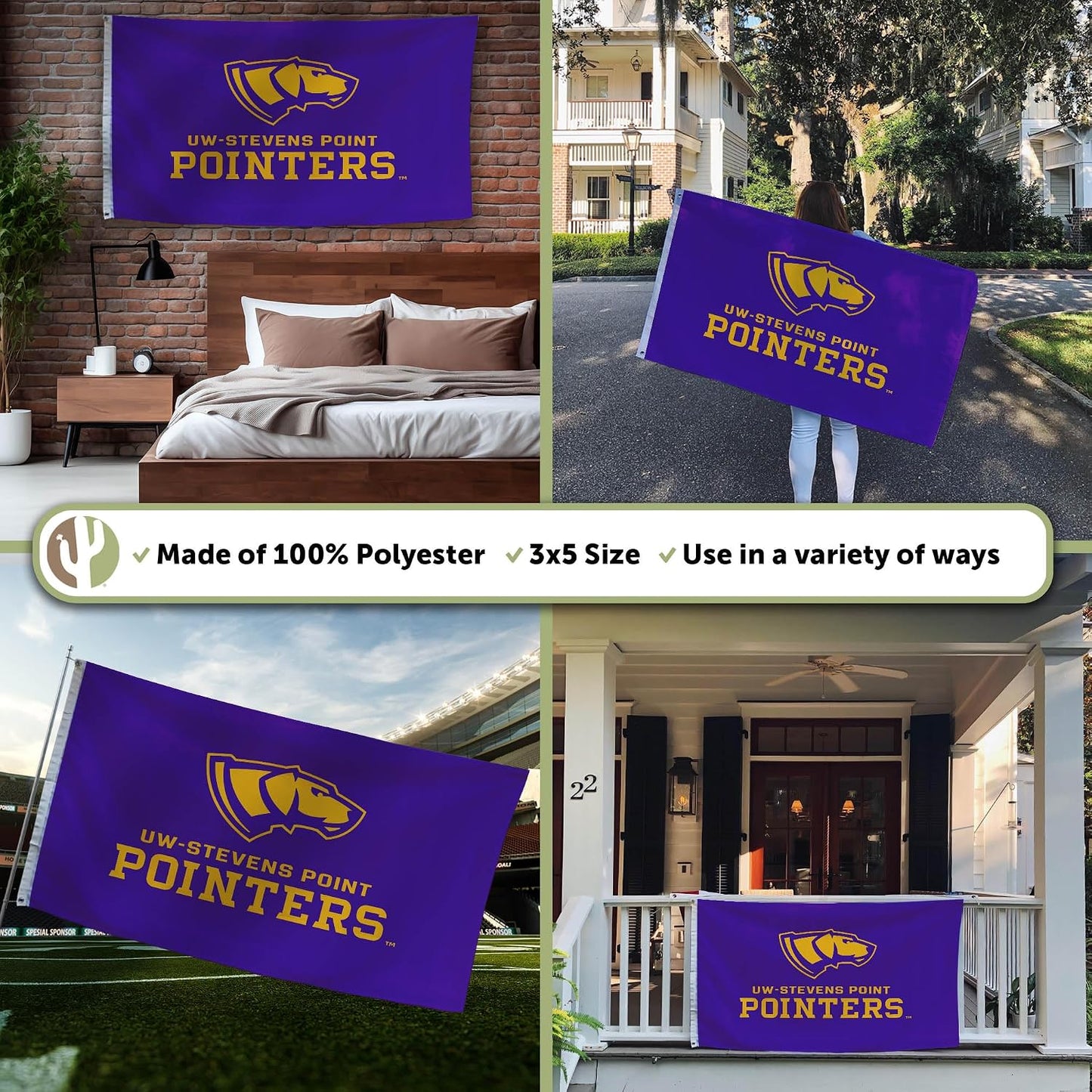 Bandera UWSP 3x5pies tela poliéster interiores exteriores