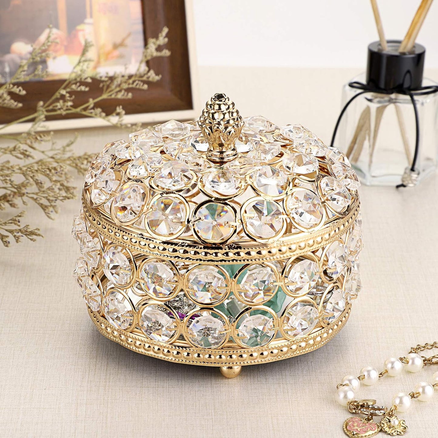 Caja joyería con espejo soporte anillos aretes