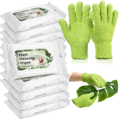 8 Toallitas Limpieza Plantas y 1 Par Guantes Microfibra