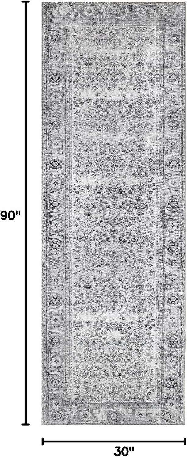 Alfombra tejido plano floral antiguo gris 2'6"x7'6"