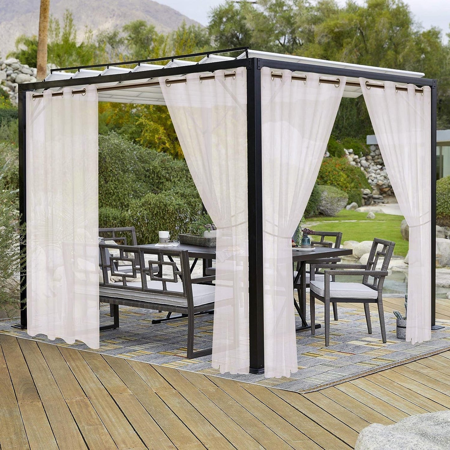 2 Cortinas lino impermeables para pérgola y porche
