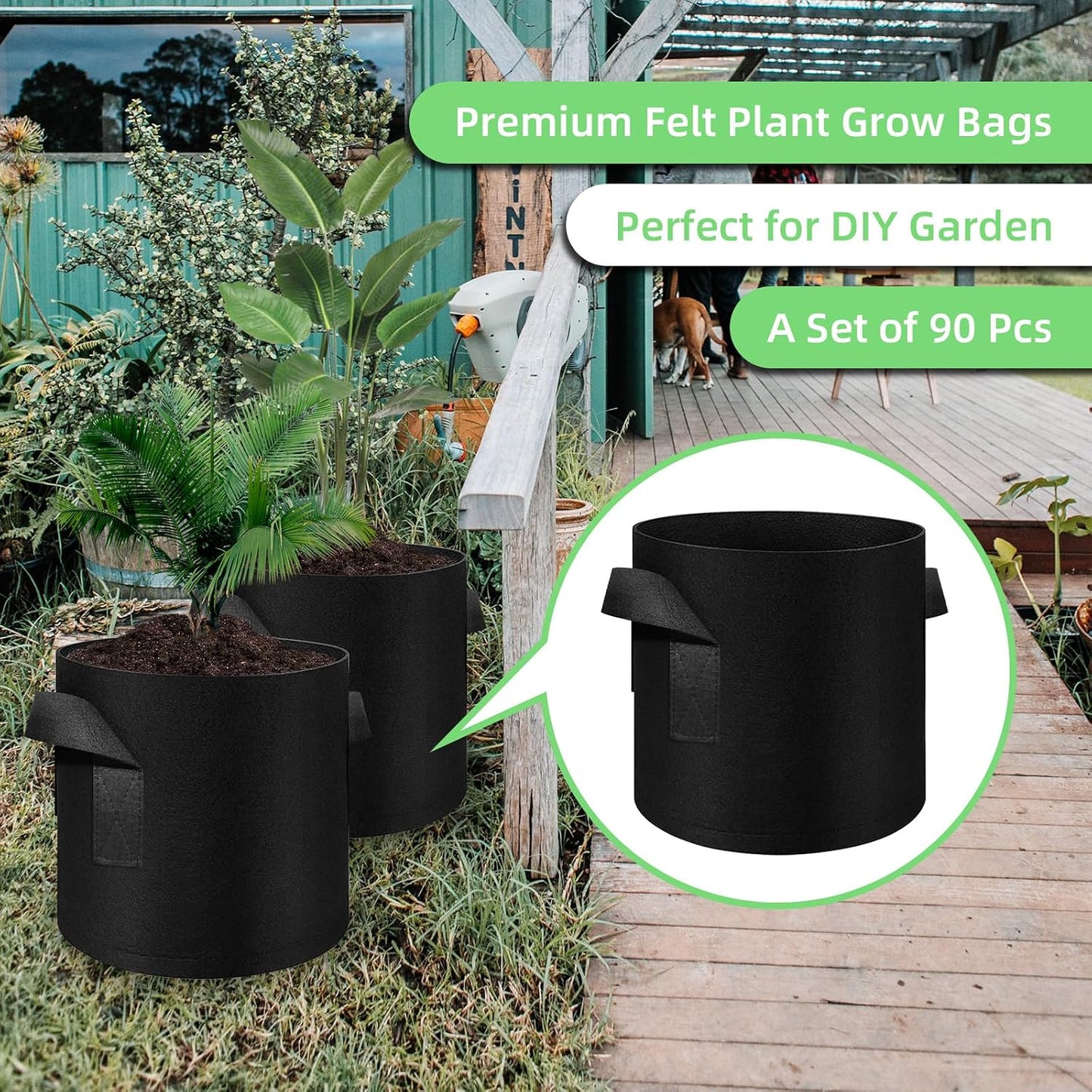 90 Bolsas Cultivo 5gal Tela con Asas Jardín