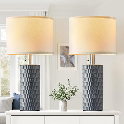 2 Lámparas Mesa Cerámica Modernas 20" Gris