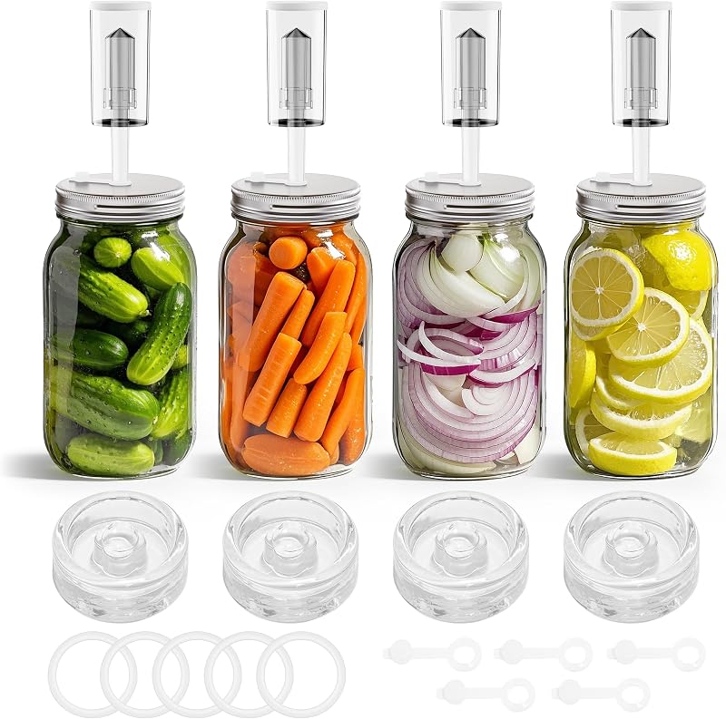 Kit fermentación frasco Mason 4 tapas vidrio herméticas
