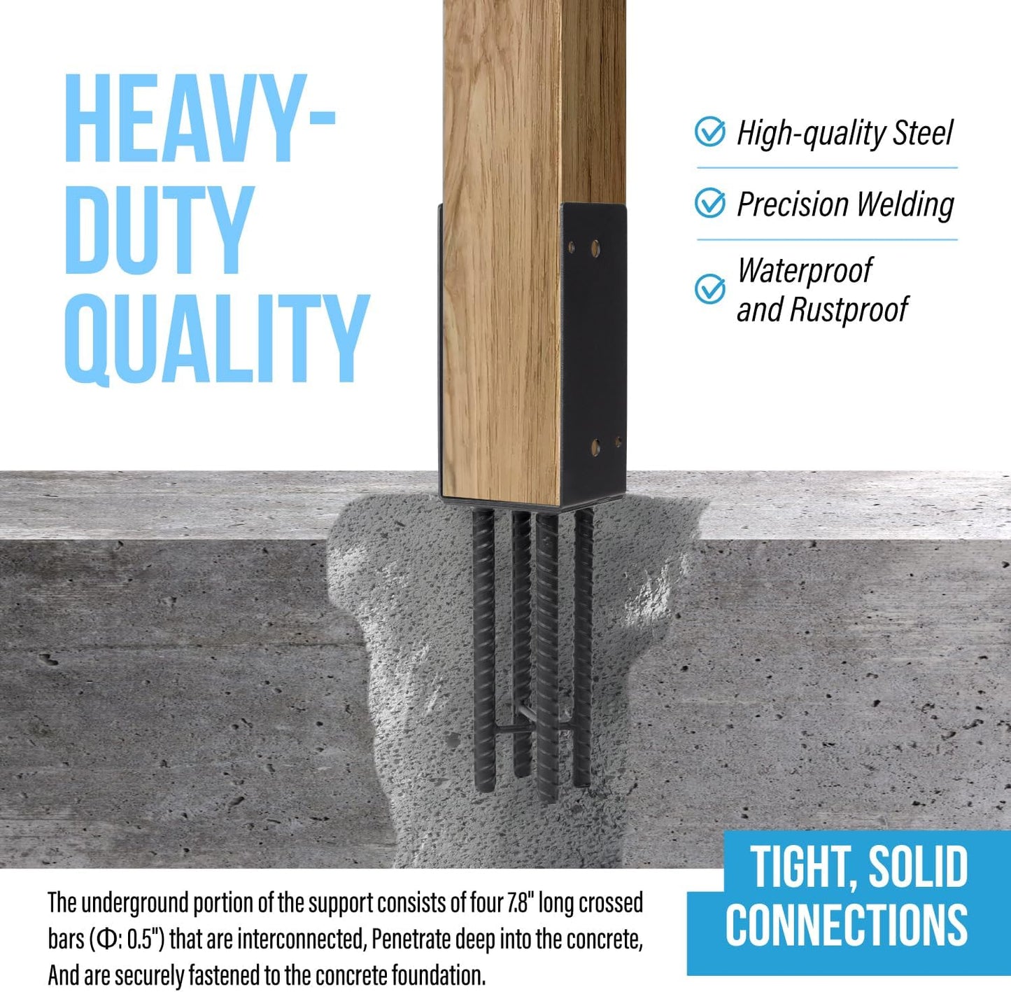 Soporte poste U metal 4x4pulg para valla madera negro
