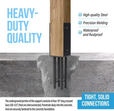 Soporte poste U metal 4x4pulg para valla madera negro