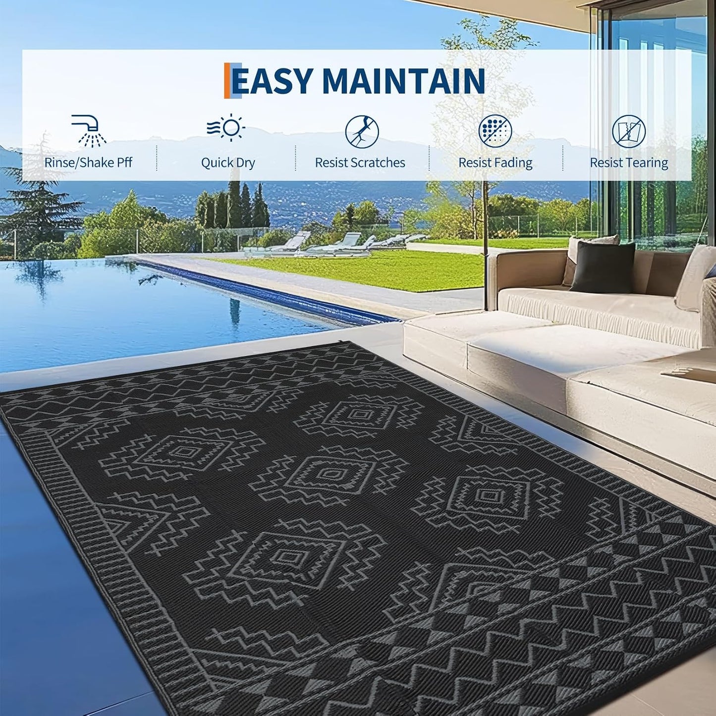 Alfombra exterior 8x10ft plástico impermeable reversible