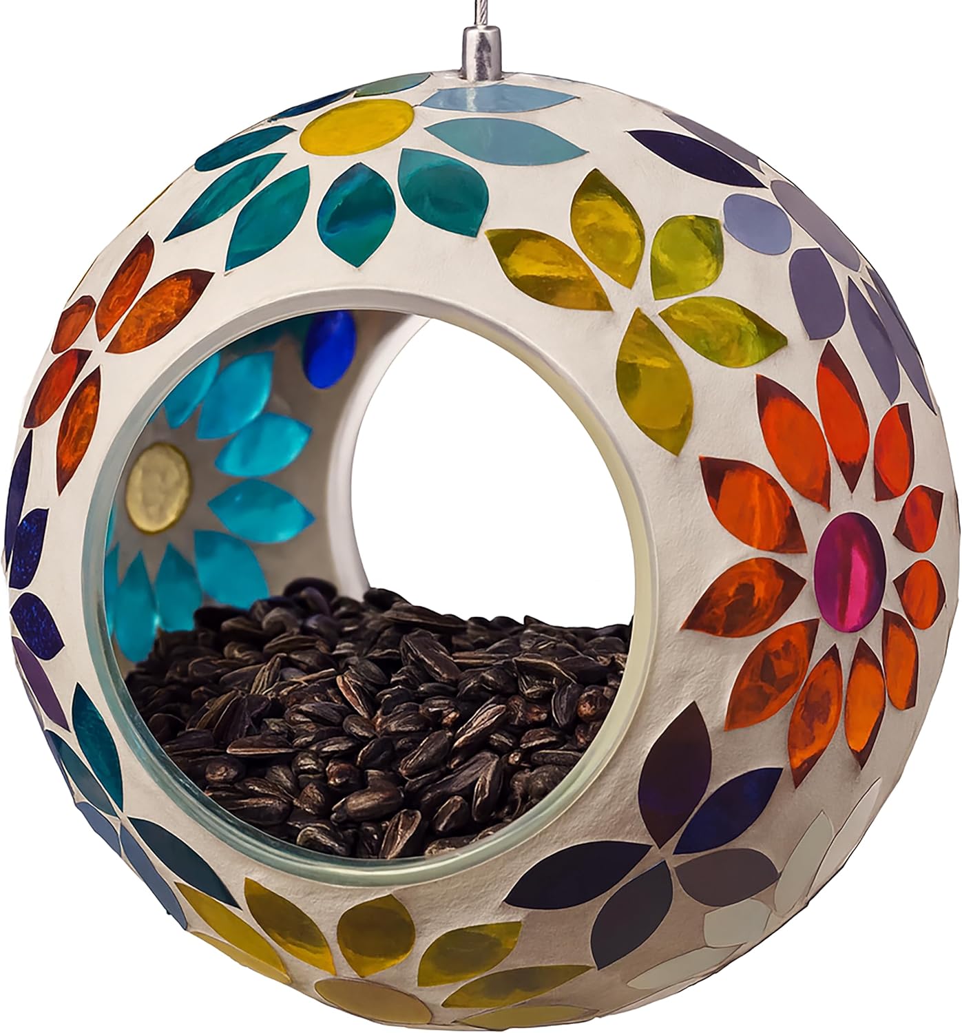 Comedero colgante vidrio para pájaros multicolor