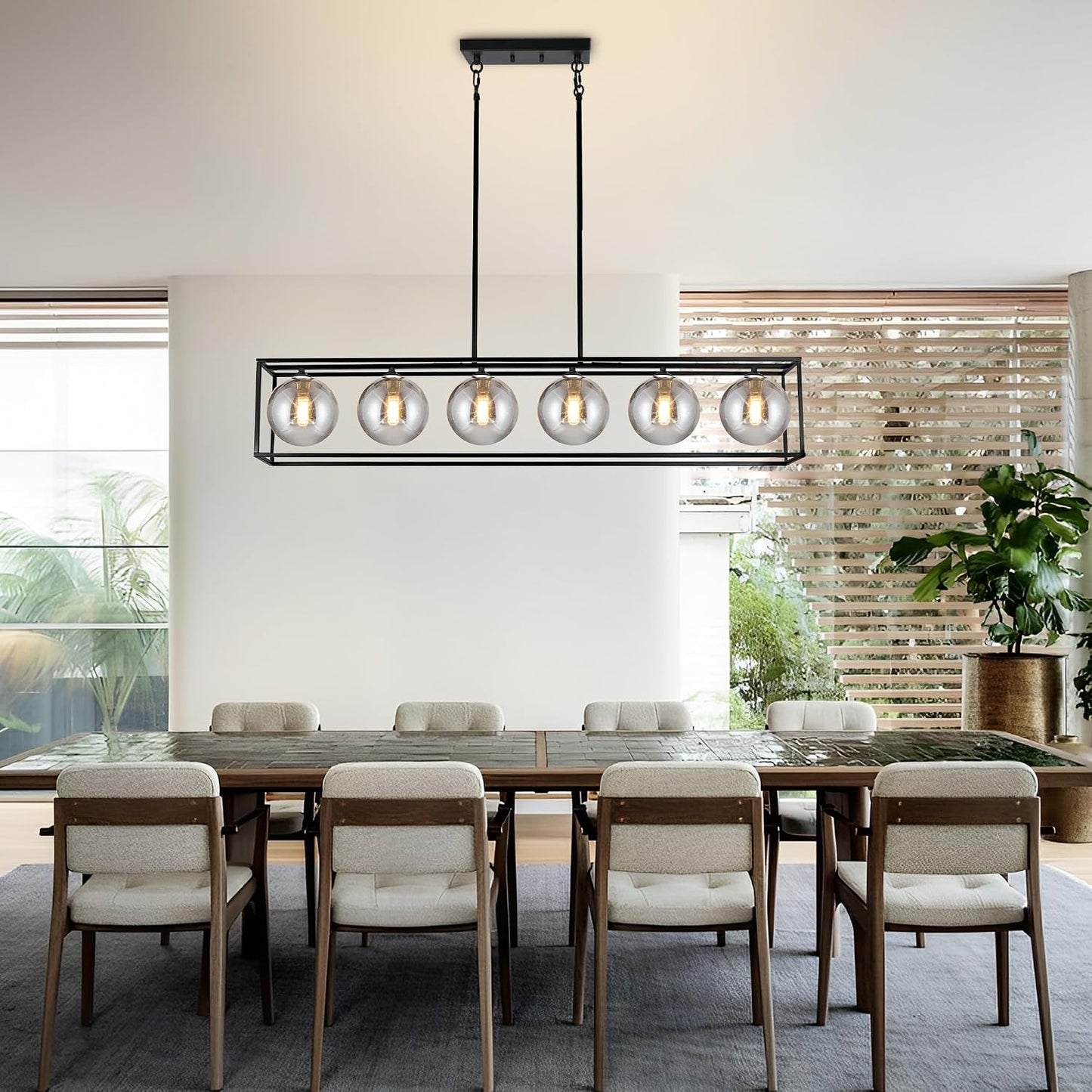 Lámpara lineal comedor 6 luces vidrio gris humo 47pulg
