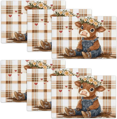 6 Manteles Individuales Vaca Tierras Altas 18x12pulg