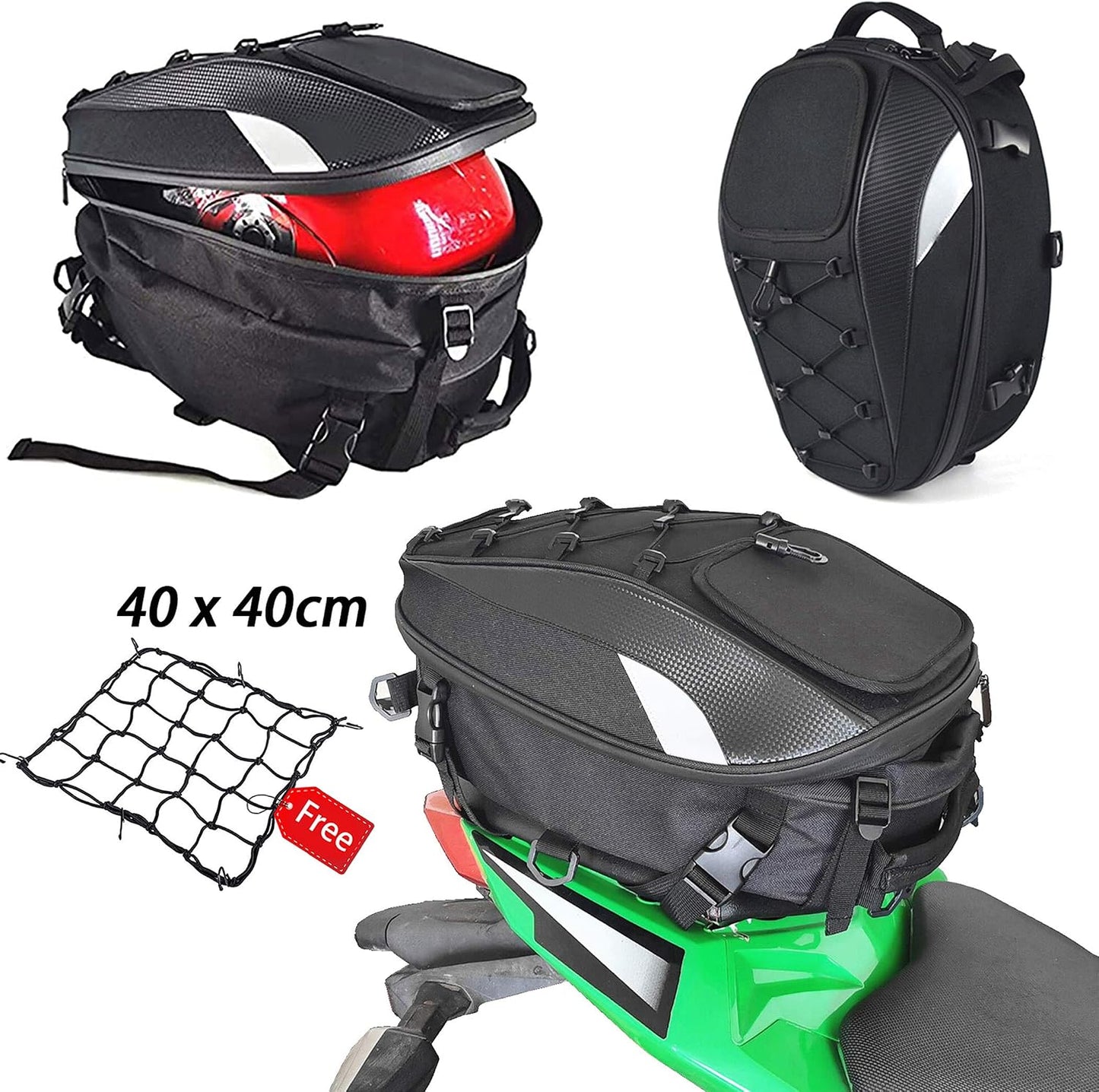 Bolsa asiento motocicleta impermeable con red carga