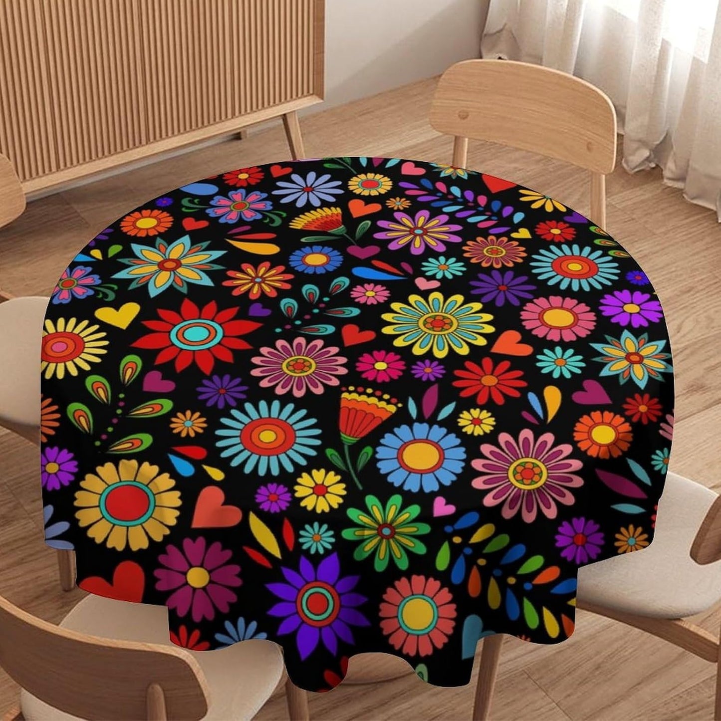 Mantel redondo flores otomíes 36pulg impermeable fiesta