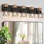 Lámpara baño madera 5 luces estilo rústico jaula metal