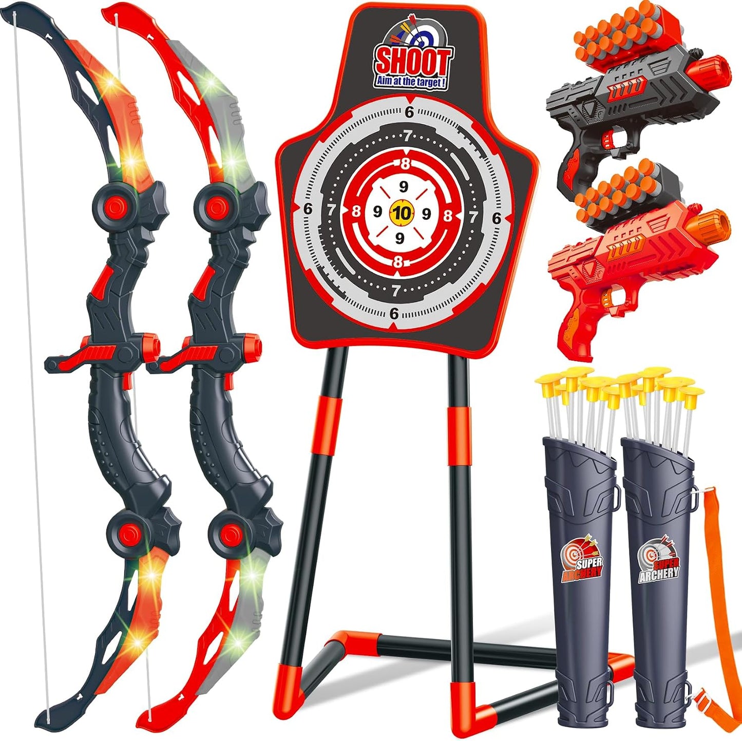 Set arco y flecha con luz LED 20 flechas para niños 4-12
