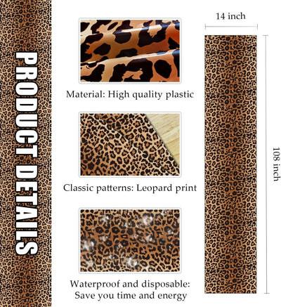 3 Pzas Camino Mesa Plástico Estampado Leopardo 14x108