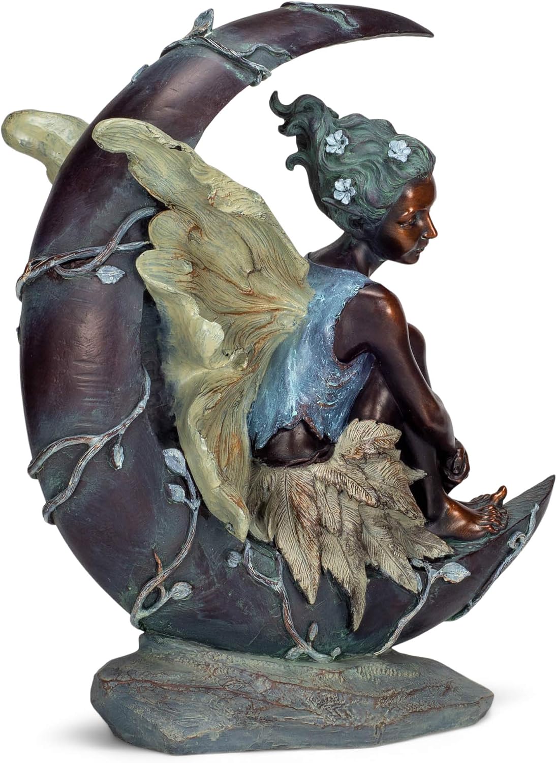 Figura poliresina 19.75pulg tono bronce y marfil hada luna