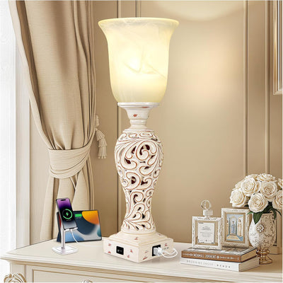 Lámpara noche 20" dormitorio USB vintage vidrio 3 vías