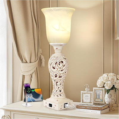Lámpara noche 20" dormitorio USB vintage vidrio 3 vías