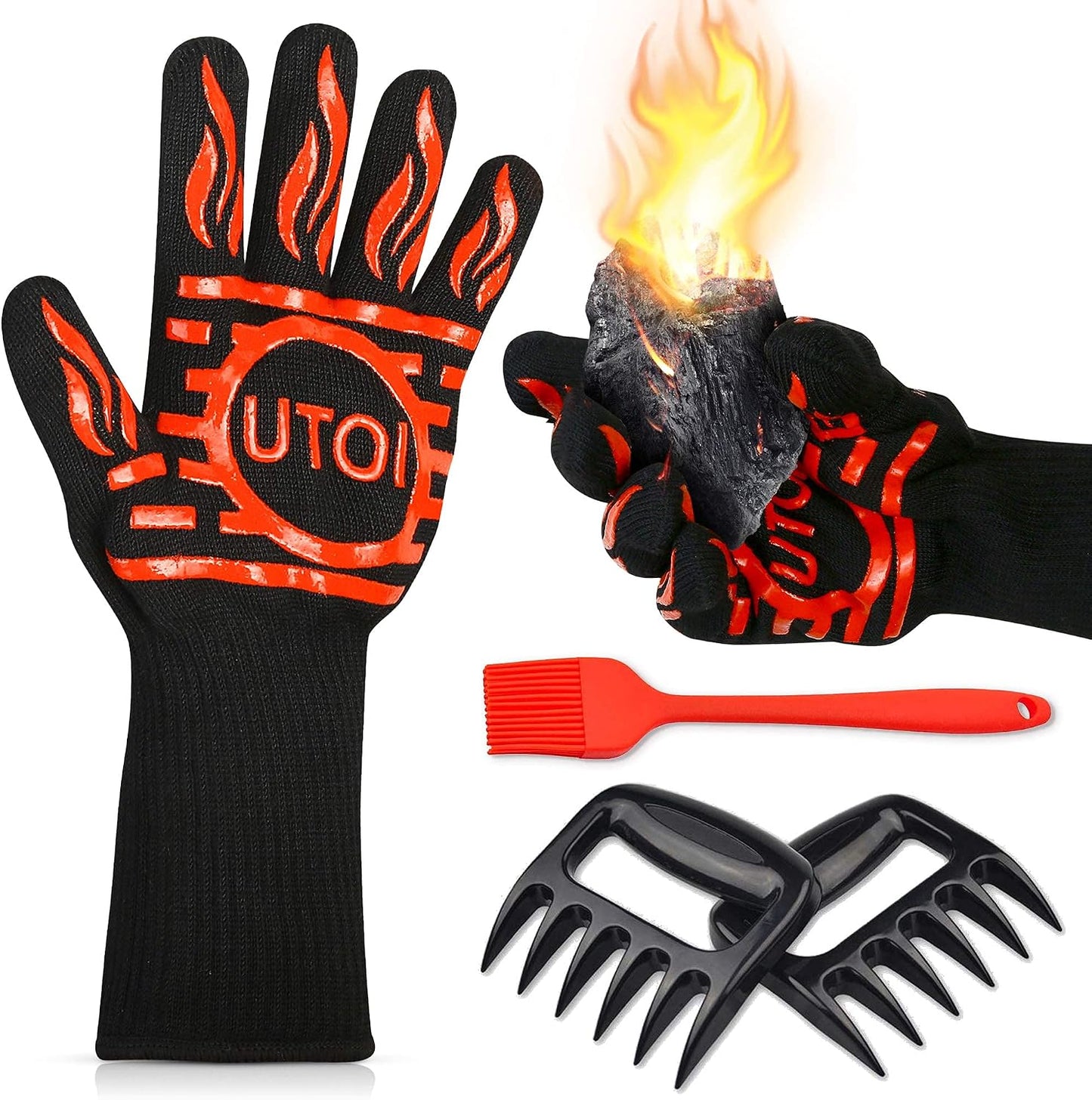 Kit guantes barbacoa resistentes 1472°F con pincel silicona