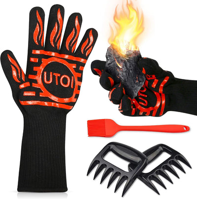 Kit guantes barbacoa resistentes 1472°F con pincel silicona