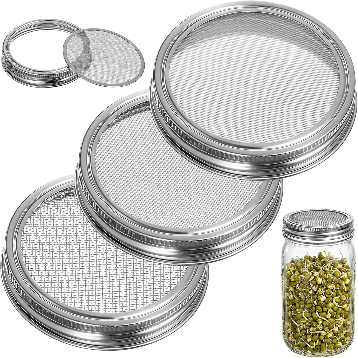 Juego de 3 tapas de cultivo para frascos boca ancha con orificios L, M, S