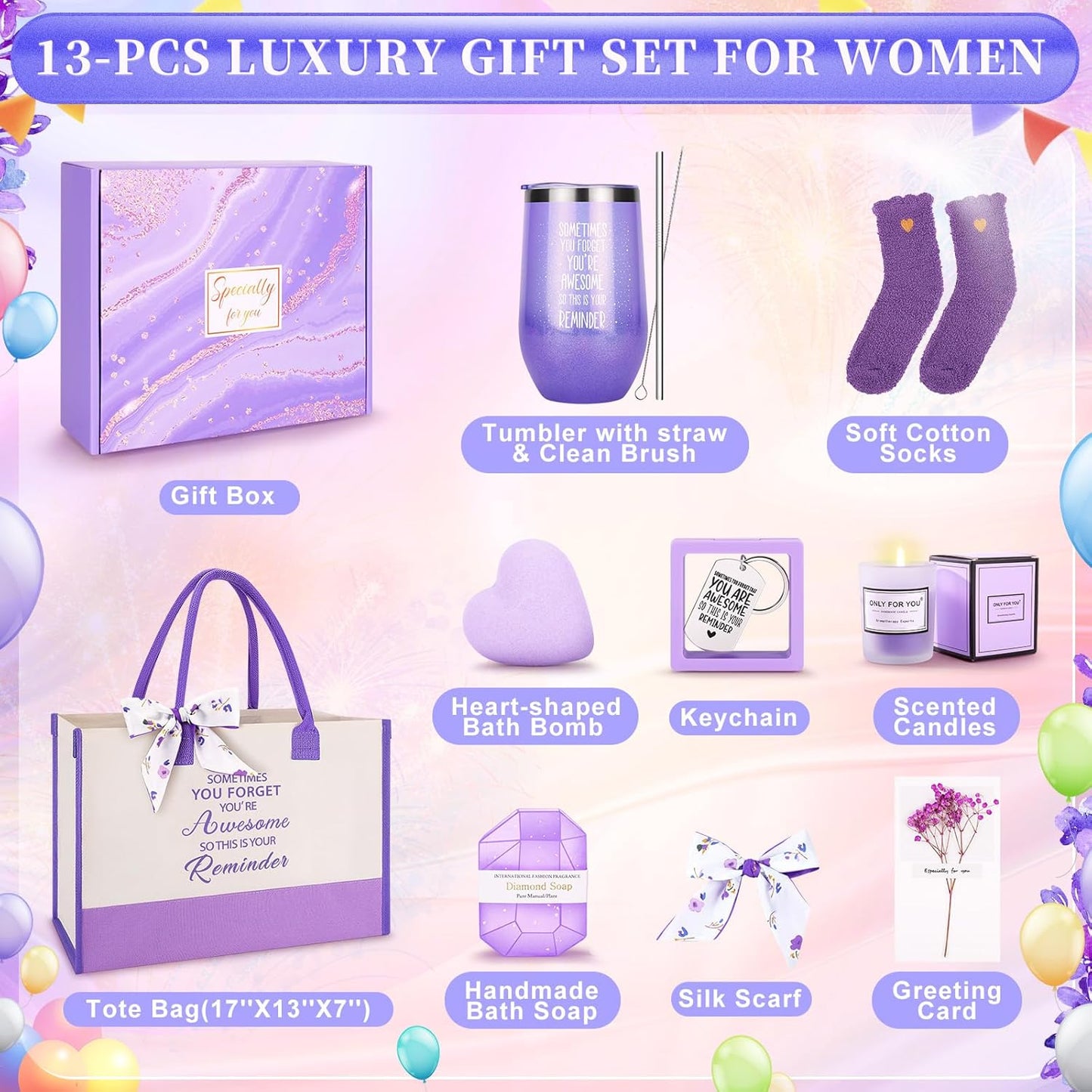 13 Pzas Regalos Cumpleaños Mujer Canasta Púrpura
