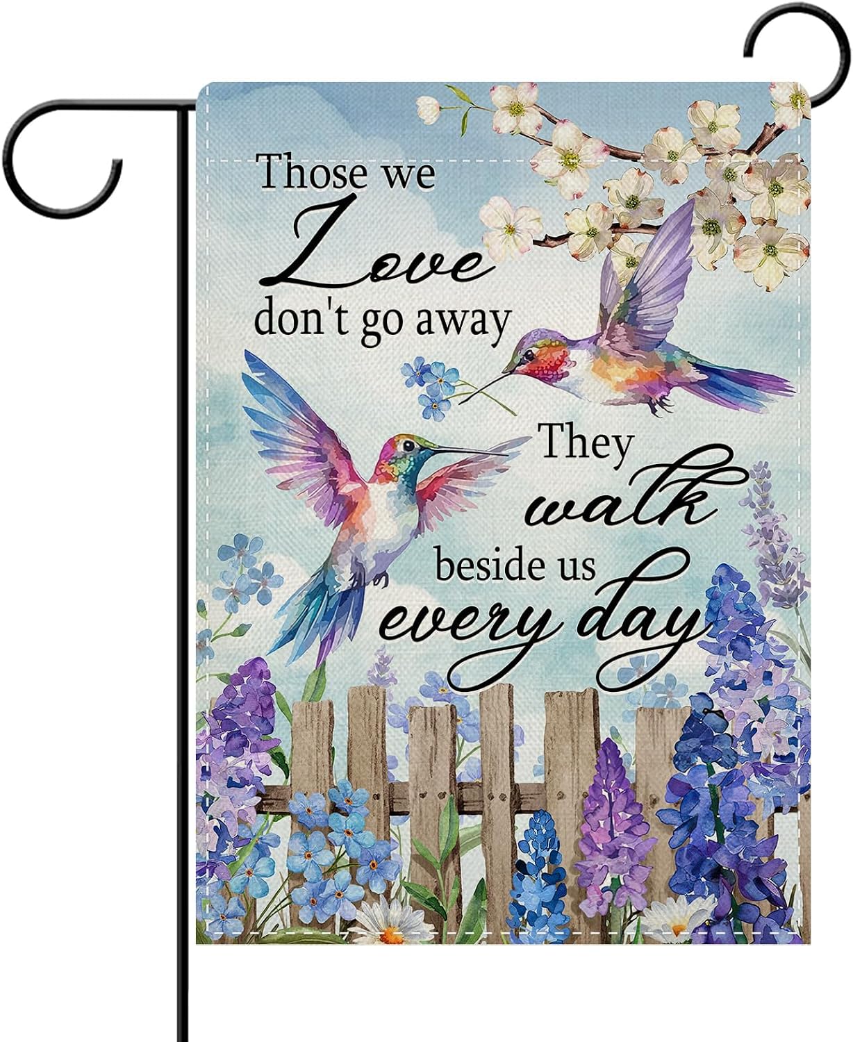 Bandera colibrí decorativa jardín texto inglés