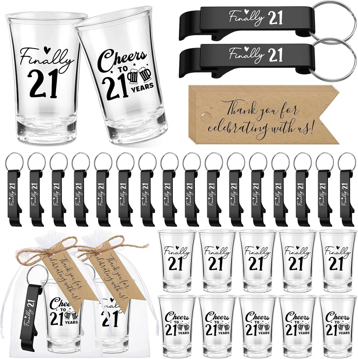 21 Vasos Chupito Acrílicos 24 Set Regalo Cumpleaños Negro