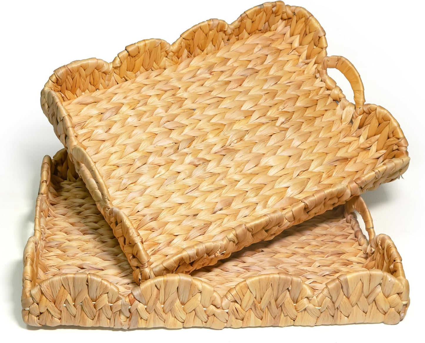 2 Pzas Bandejas Ratán Tejido a Mano para Cocina y Mesa