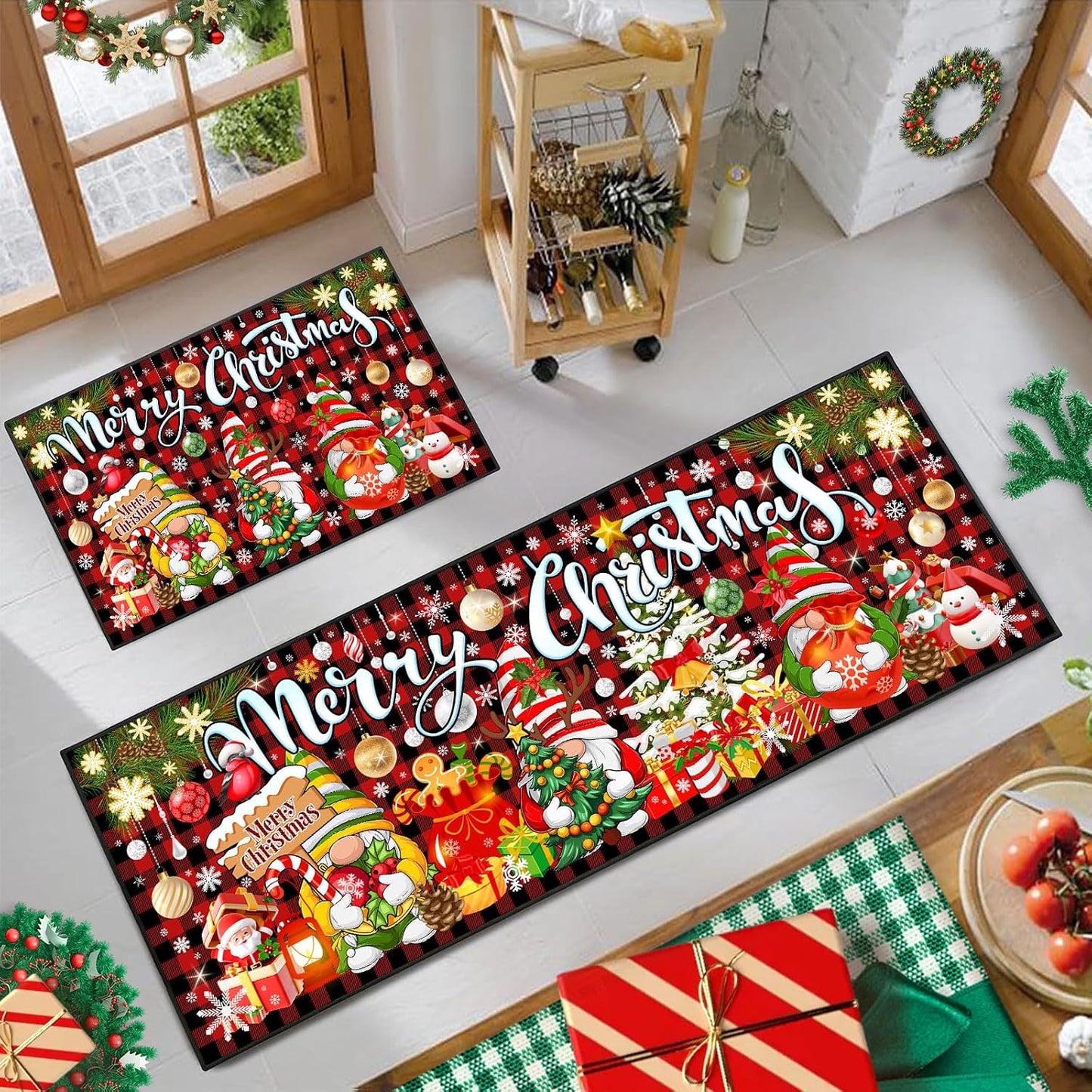 2 Alfombras cocina antiderrap diseño gnomo 17x47pulg