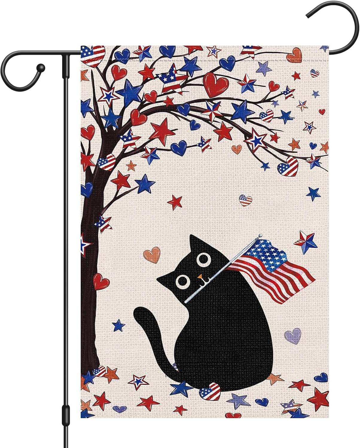 Bandera patriótica gato negro 12x18pulg doble cara patrón estrella