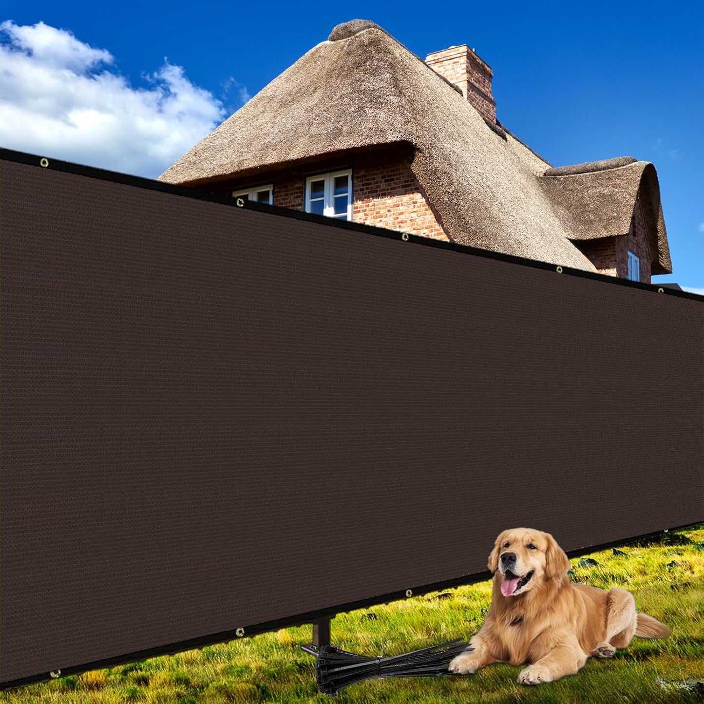 Red de sombra para cerca 3x16ft resistente 170gsm malla marrón
