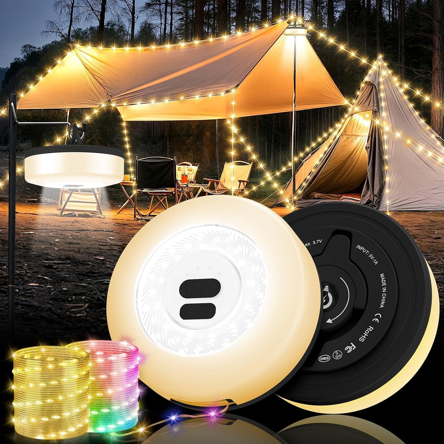 Cadena luces camping 32.8pies 9modos colgar LED impermeable