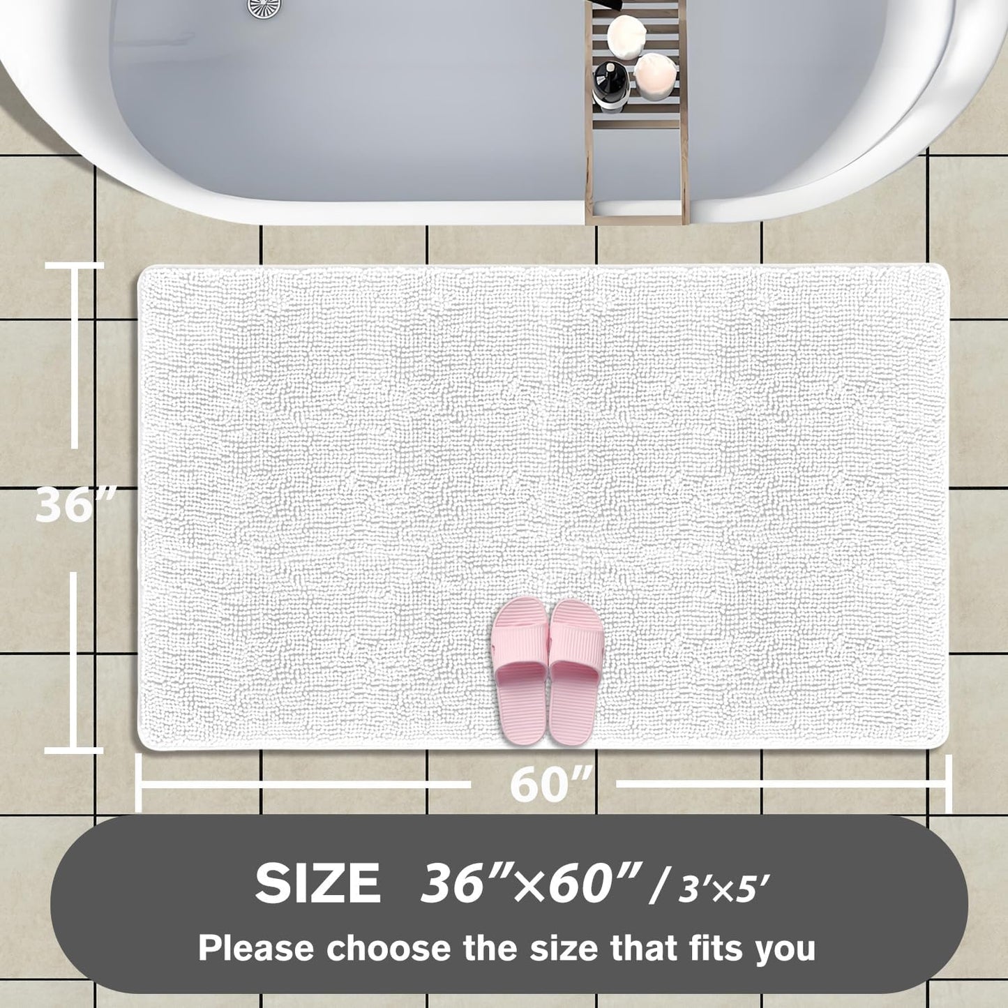 Alfombra baño 36x60pulg felpilla gruesa antiderrap