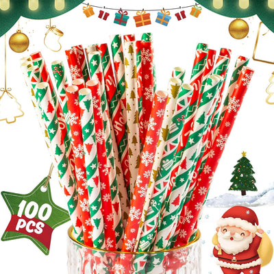 100 Pajitas Navidad Kraft Coloridas para Café y Jugo