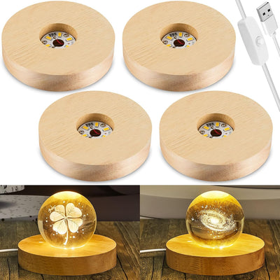 4 Pzas Base LED para Vidrio Arte Resina 3D Redondo