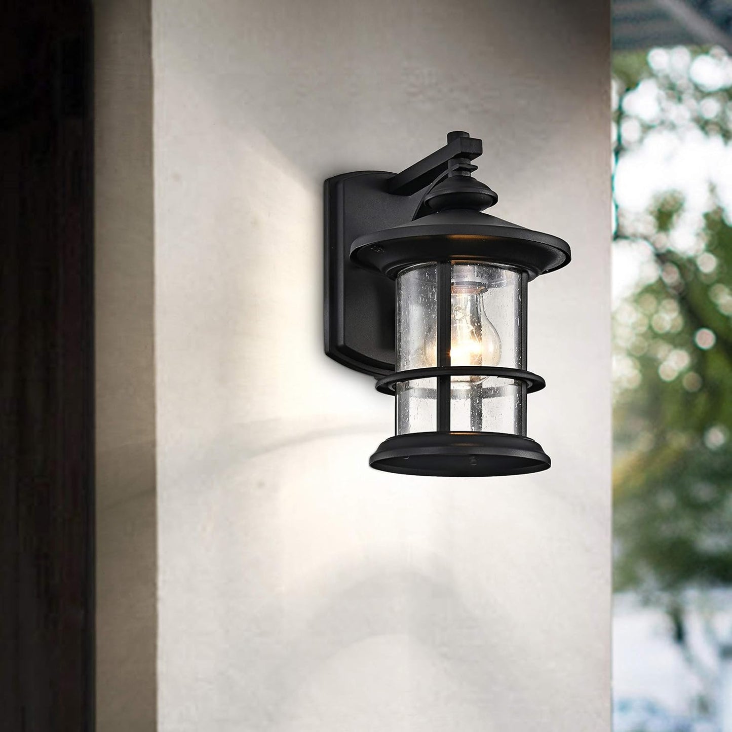 Aplique pared exterior negro texturizado 10pulg 2uds