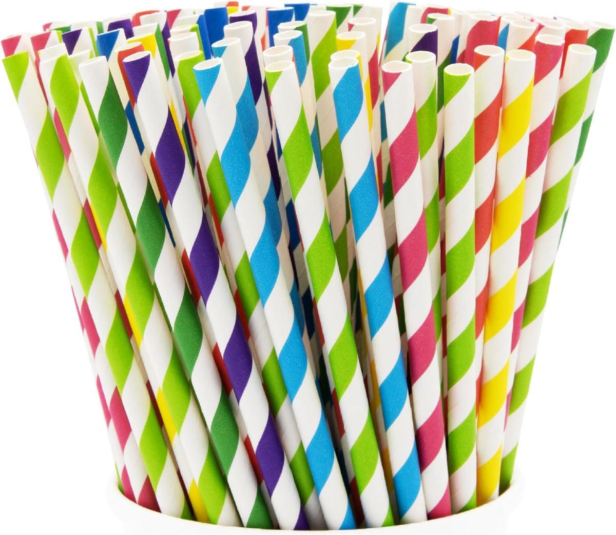 200 Popotes Papel A Rayas Biodegradables Colores Surtidos