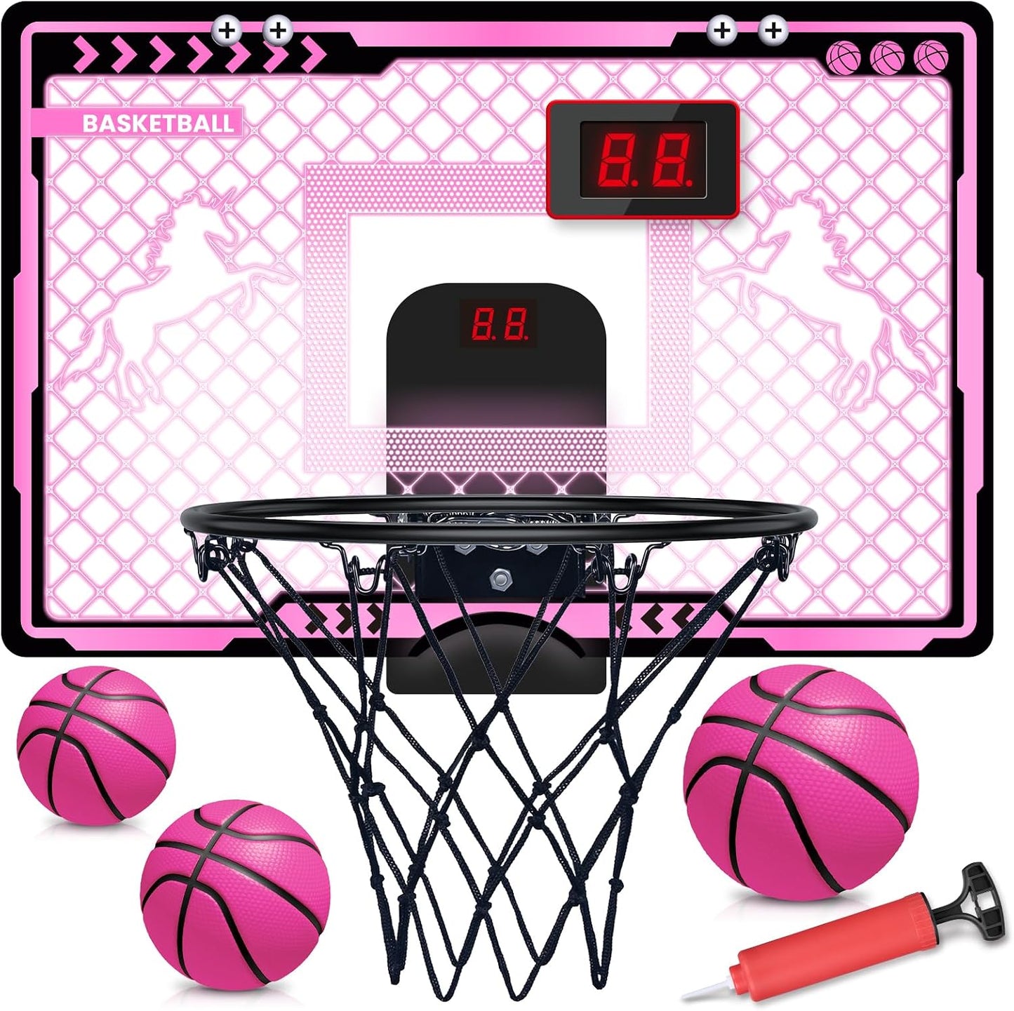 Aro baloncesto interior para niñas rosa con pelotas