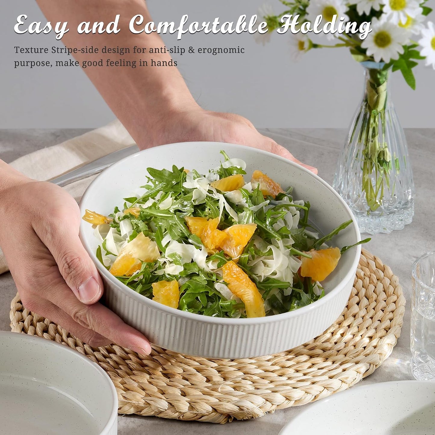Set 4 Tazones Cerámica Gres 35oz para Pasta Ensalada