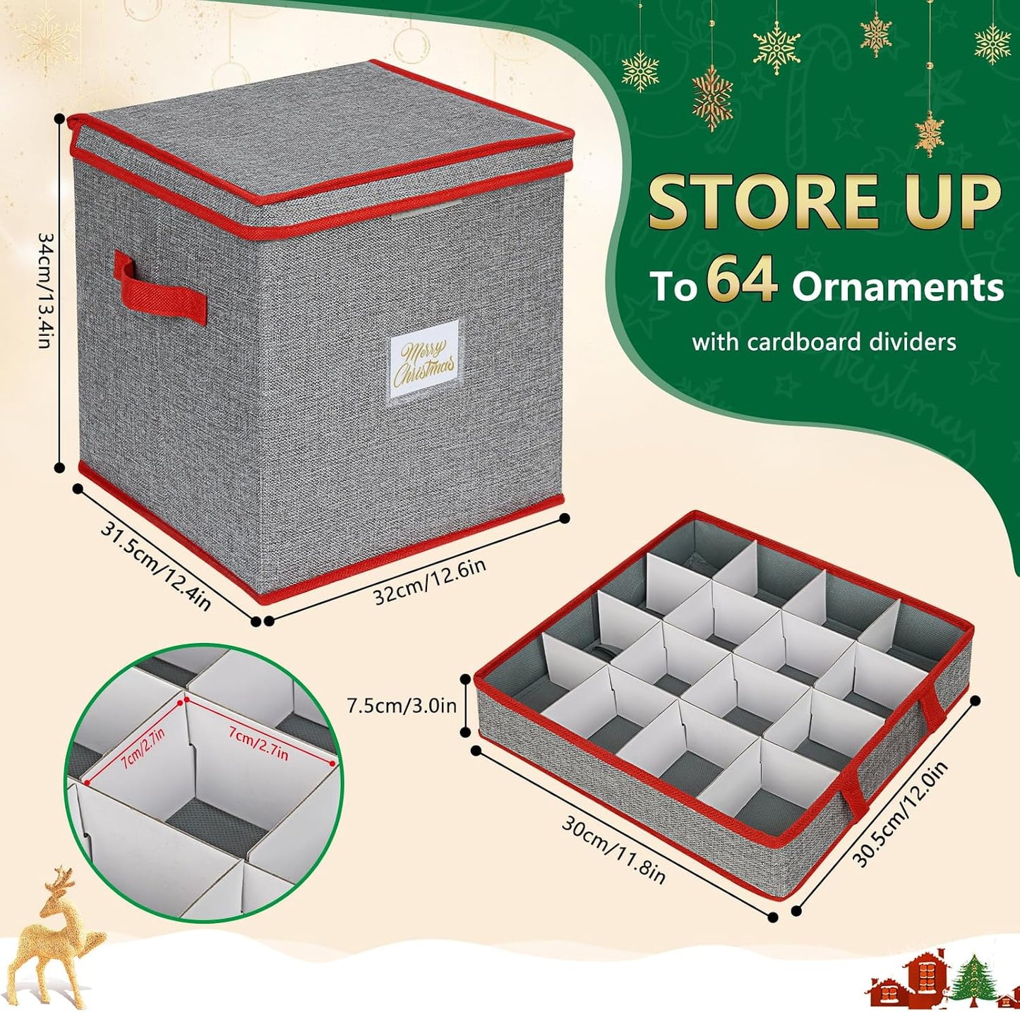 Caja organizadora Navidad 4 bandejas 64 bolas