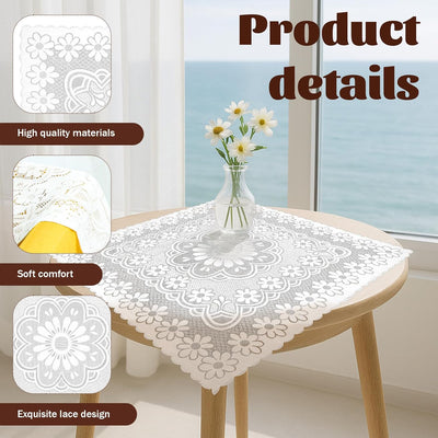 Mantel encaje blanco 35x35pulg estilo vintage decoración mesa