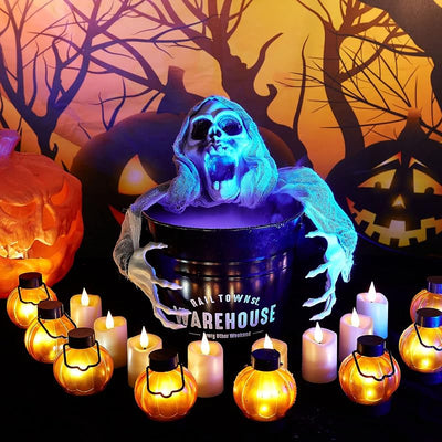Farol calabaza LED parpadeante 12 piezas con pilas Halloween