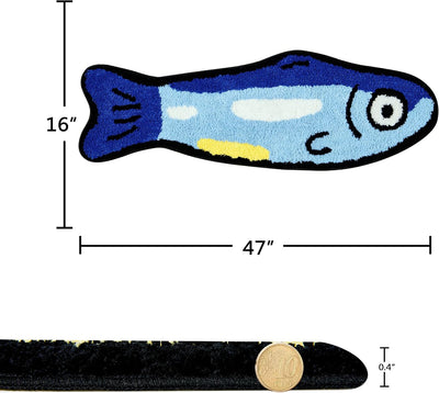 Tapete baño peces niños antideslizante 16x47pulg azul turquesa