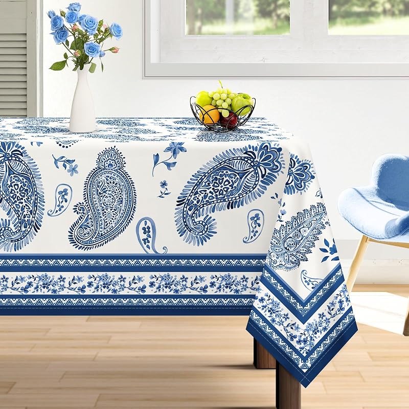 Mantel Cachemira Azul Impermeable Rectangular Diseño Floral 60x104