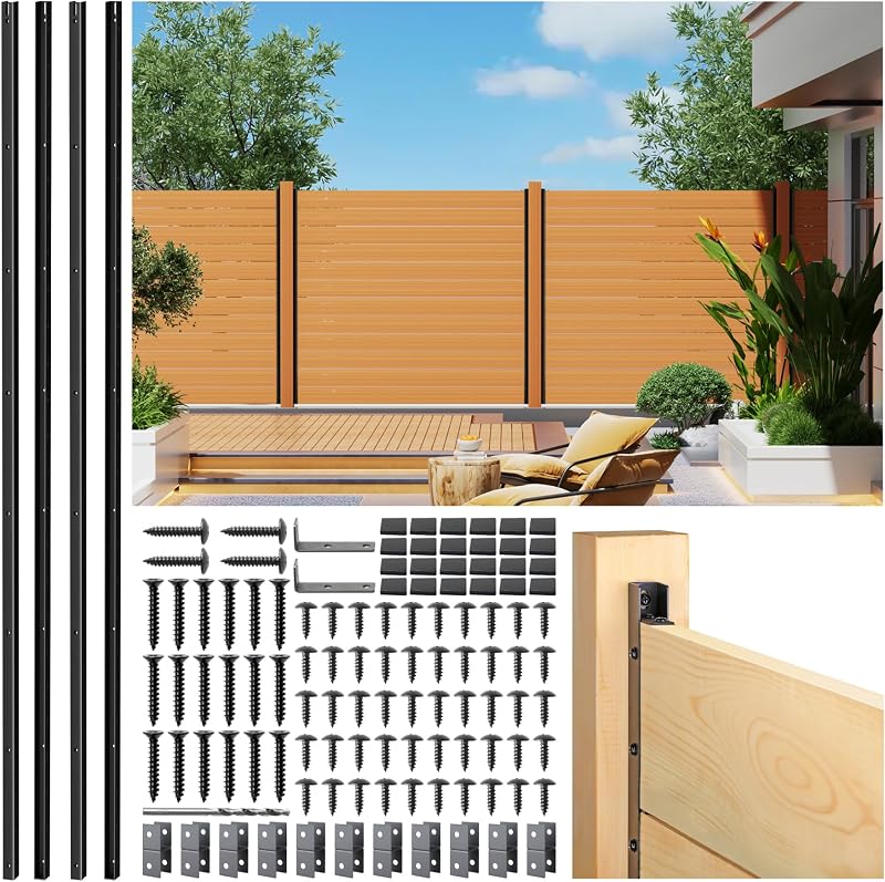 4 Paneles Valla Privacidad 6ft Altura 68" Poste Negro Patio